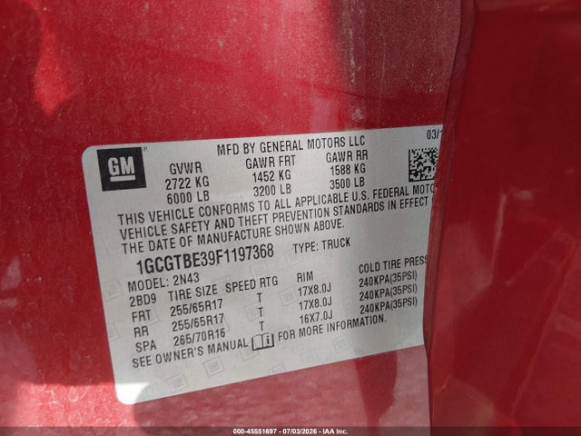 1GCGTBE39F1197368 Chevrolet Colorado Lt