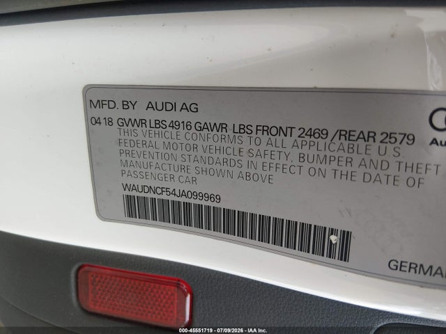 Продаж на аукціоні авто 2018 Audi A5 2.0t Premium, vin: WAUDNCF54JA099969, номер лоту: 45551719
