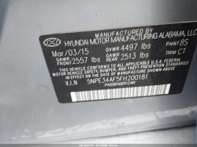 Aukcja sprzedaży 2015 Hyundai Sonata Limited, vin: 5NPE34AF5FH200181, numer aukcji: 45551747