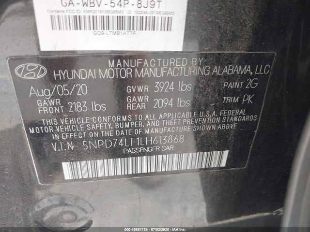 5NPD74LF1LH613868 Hyundai ELANTRA SE