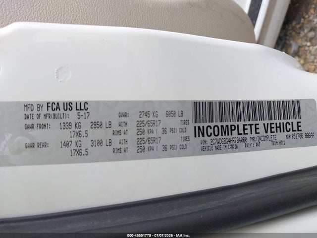 45551779 :رقم المزاد ، 2C7WDGBG4HR784060 vin ، 2017 Dodge Grand Caravan Se مزاد بيع