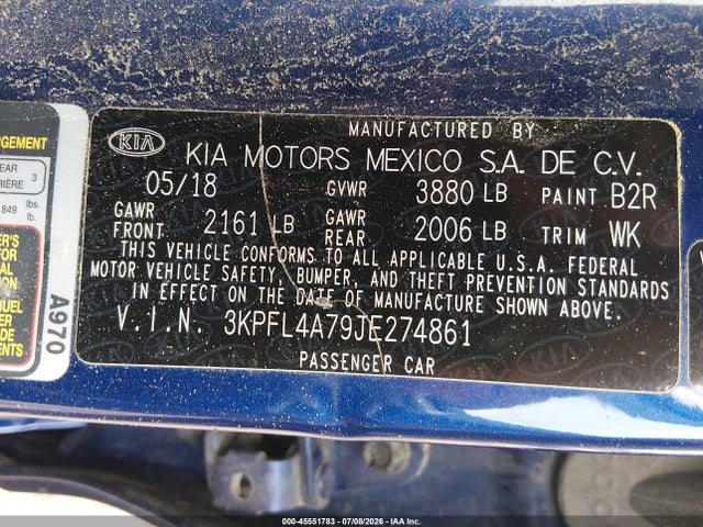 45551783 :رقم المزاد ، 3KPFL4A79JE274861 vin ، 2018 Kia Forte Lx مزاد بيع