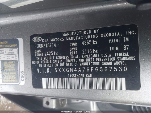 Aukcja sprzedaży 2015 Kia Optima Ex, vin: 5XXGN4A76FG367530, numer aukcji: 45551789