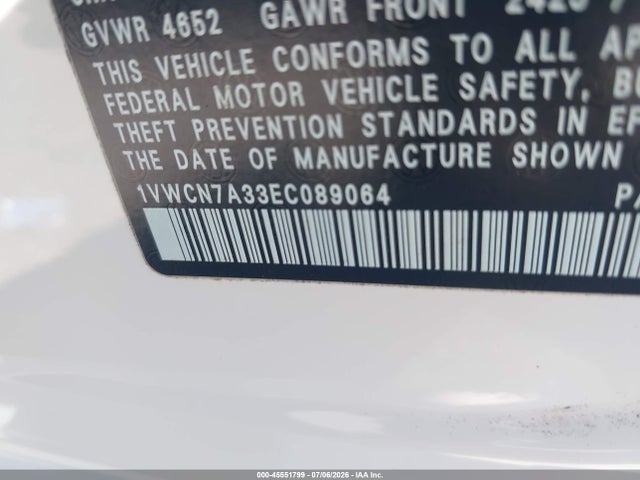 1VWCN7A33EC089064 Volkswagen Passat 2.0l Tdi Sel Premium