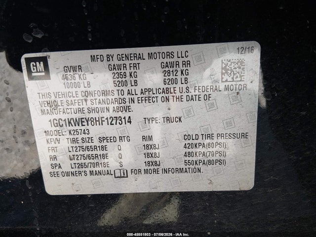 1GC1KWEY8HF127314 Chevrolet Silverado 2500hd Ltz