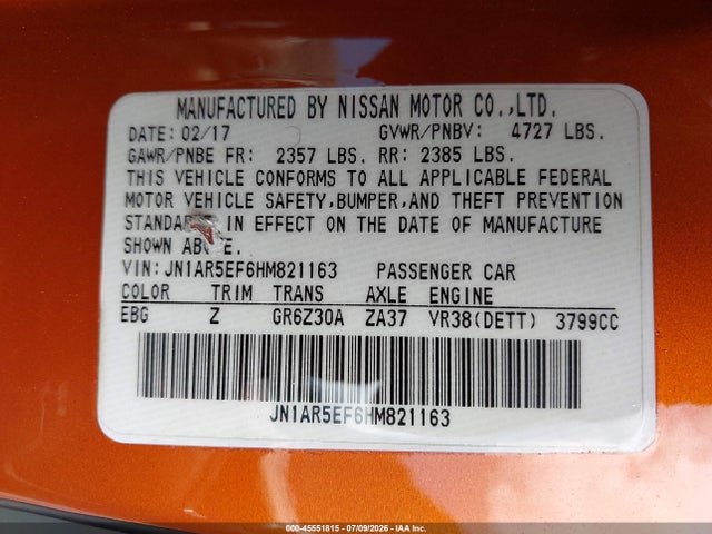 JN1AR5EF6HM821163 Nissan Gt-r Premium