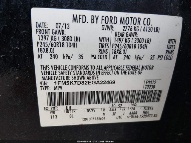 Ford EXPLORER XLT 2014 1FM5K7D82EGA22469 Image 9