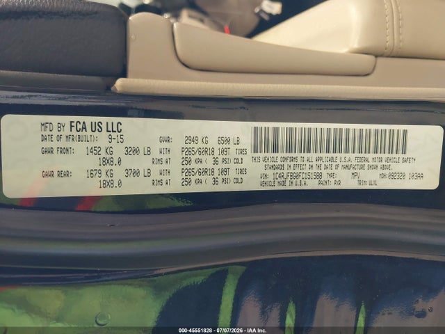 1C4RJFBG0FC151588 Jeep Grand Cherokee Limited