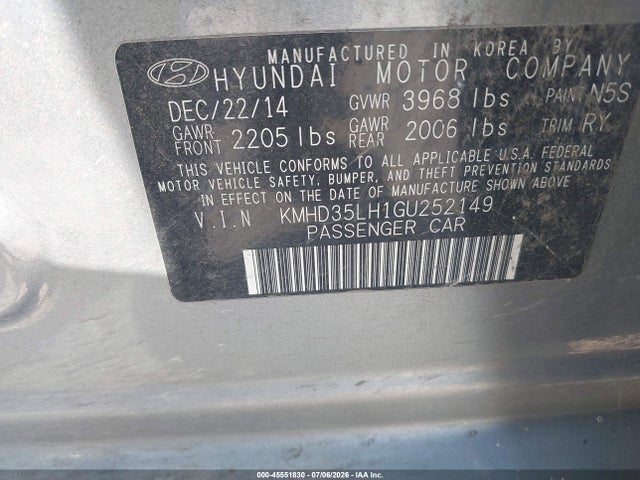 Aukcja sprzedaży 2016 Hyundai Elantra Gt, vin: KMHD35LH1GU252149, numer aukcji: 45551830