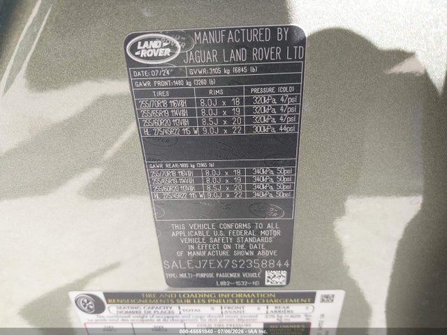 Продаж на аукціоні авто 2025 Land Rover Defender 110 P300, vin: SALEJ7EX7S2358844, номер лоту: 45551840