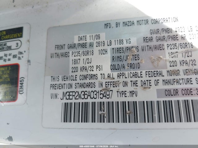 Aukcja sprzedaży 2010 Mazda Cx-7 S Touring, vin: JM3ER2W36A0315497, numer aukcji: 45551846