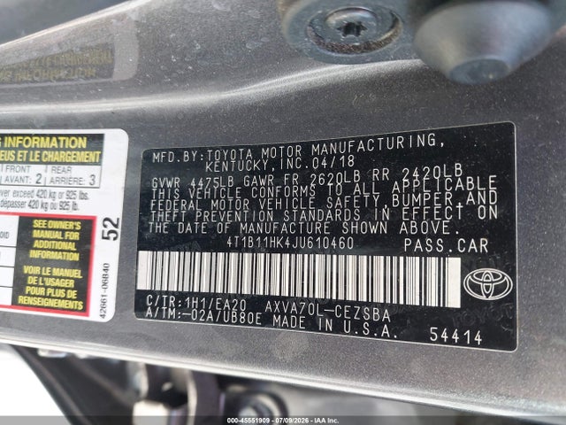 Toyota CAMRY SE 2018 4T1B11HK4JU610460 Image 9