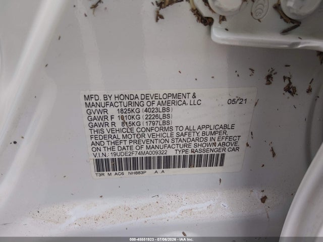Aukcja sprzedaży 2021 Acura Ilx, vin: 19UDE2F74MA009322, numer aukcji: 45551923