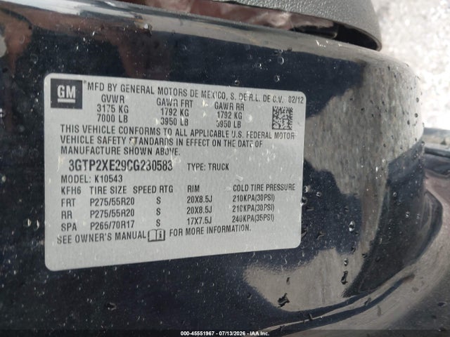 Продаж на аукціоні авто 2012 Gmc Sierra 1500 Denali, vin: 3GTP2XE29CG230583, номер лоту: 45551967
