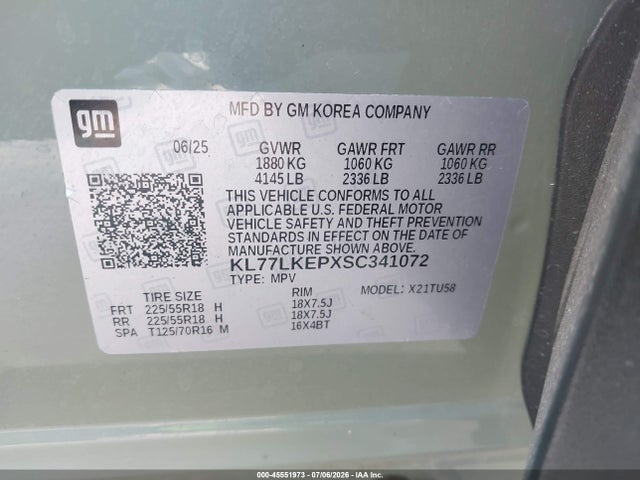 Продажа на аукционе авто 2025 Chevrolet Trax Fwd Activ, vin: KL77LKEPXSC341072, номер лота: 45551973
