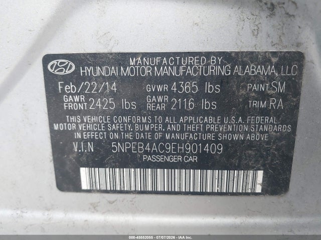 Hyundai SONATA GLS 2014 5NPEB4AC9EH901409 Image 9