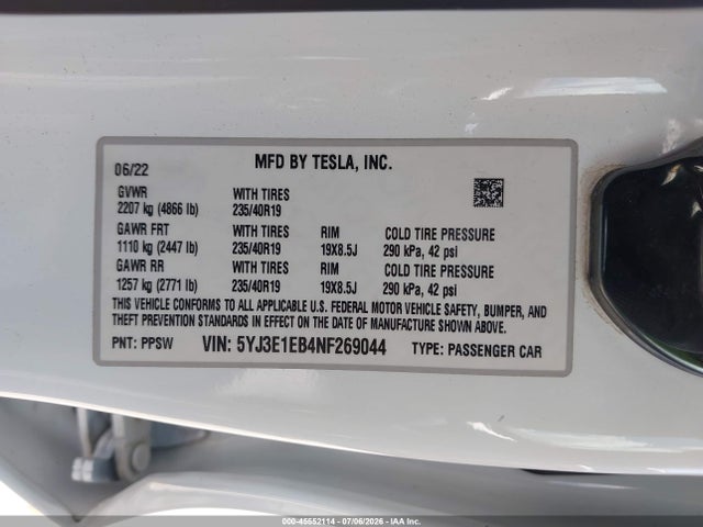 Tesla Model 3 Long Range Dual Motor All-wheel Drive 2022 5YJ3E1EB4NF269044 Image 9