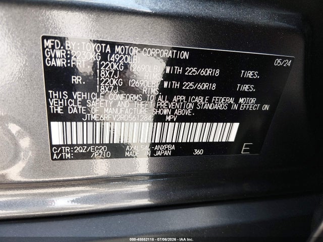 Aukcja sprzedaży 2024 Toyota Rav4 Hybrid Xse, vin: JTME6RFV2RD561284, numer aukcji: 45552118