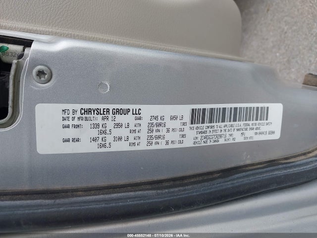 2012 Dodge Grand Caravan Sxt მანქანა იყიდება აუქციონზე, vin: 2C4RDGCG7CR298716, აუქციონის ნომერი: 45552148