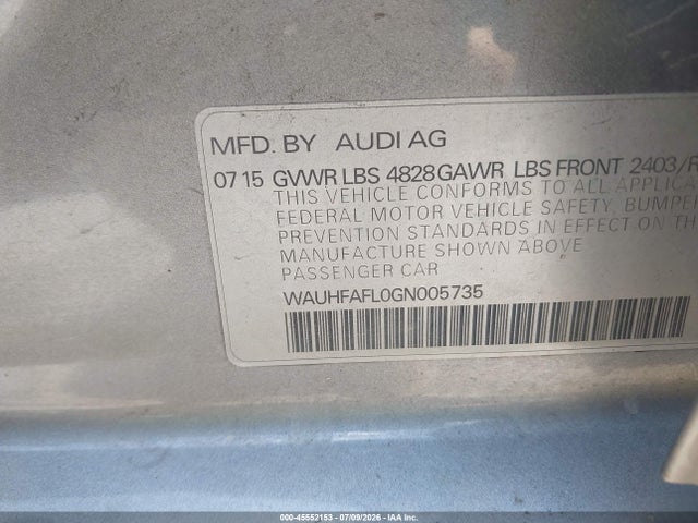 Aukcja sprzedaży 2016 Audi A4 Premium Plus, vin: WAUHFAFL0GN005735, numer aukcji: 45552153