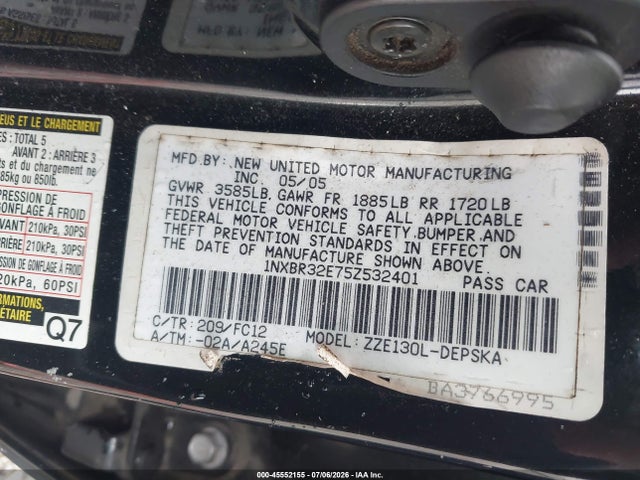 Продаж на аукціоні авто 2005 Toyota Corolla S, vin: 1NXBR32E75Z532401, номер лоту: 45552155
