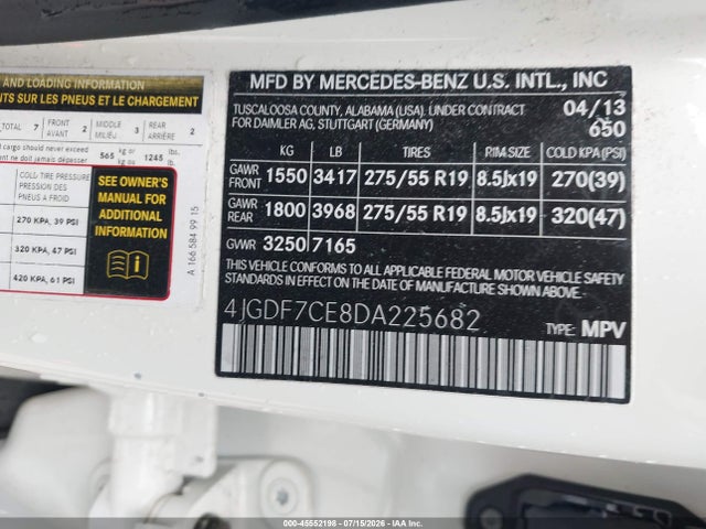 Продаж на аукціоні авто 2013 Mercedes-benz Gl 450 4matic, vin: 4JGDF7CE8DA225682, номер лоту: 45552198