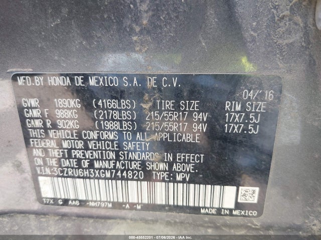 Honda HR-V LX 2016 3CZRU6H3XGM744820 Image 9