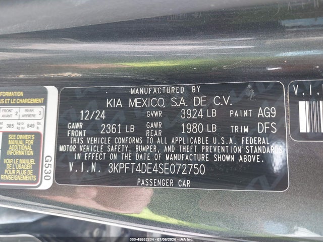 Продажа на аукционе авто 2025 Kia K4 Lx, vin: 3KPFT4DE4SE072750, номер лота: 45552204