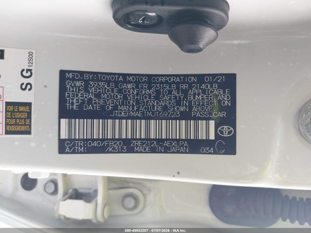 Aukcja sprzedaży 2021 Toyota Corolla Le, vin: JTDEPMAE1MJ169723, numer aukcji: 45552207