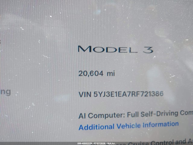 45552229 :رقم المزاد ، 5YJ3E1EA7RF721386 vin ، 2024 Tesla Model 3 Long Range Dual Motor All-wheel Drive/rear-wheel Drive مزاد بيع