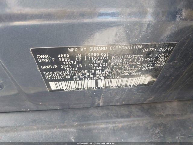 Aukcja sprzedaży 2017 Subaru Outback 3.6r Limited, vin: 4S4BSENC8H3407749, numer aukcji: 45552255