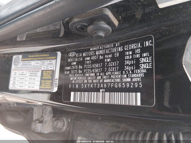 2015 Kia Sorento Lx მანქანა იყიდება აუქციონზე, vin: 5XYKT3A67FG659295, აუქციონის ნომერი: 45552315