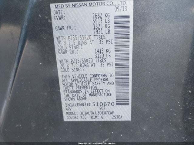 Продажа на аукционе авто 2014 Infiniti Qx60, vin: 5N1AL0MN3EC510670, номер лота: 45552333