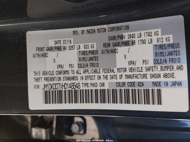 2017 Mazda Cx-3 Grand Touring მანქანა იყიდება აუქციონზე, vin: JM1DKDD7XH0148548, აუქციონის ნომერი: 45552345