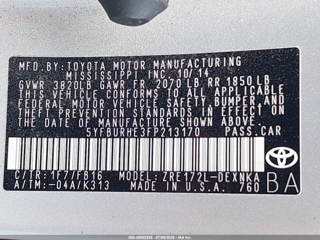 Toyota COROLLA LE 2015 5YFBURHE3FP213170 Image 9