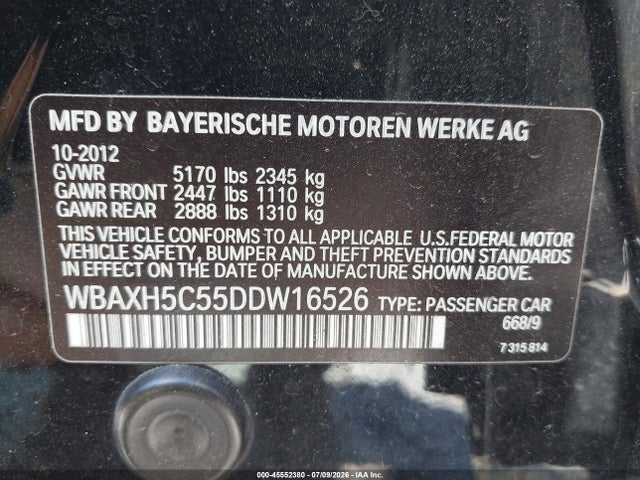 45552380 :رقم المزاد ، WBAXH5C55DDW16526 vin ، 2013 Bmw 528i Xdrive مزاد بيع