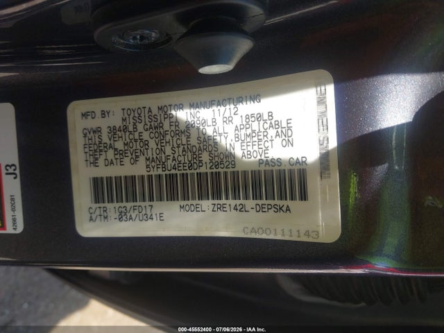 Продаж на аукціоні авто 2013 Toyota Corolla S, vin: 5YFBU4EE0DP120529, номер лоту: 45552400