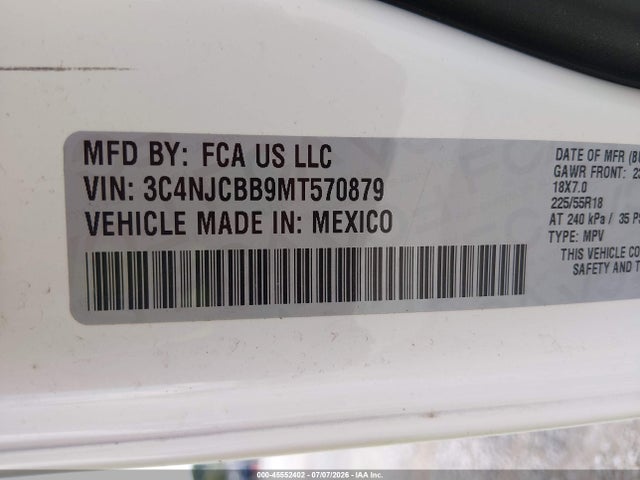 3C4NJCBB9MT570879 Jeep Compass Altitude Fwd