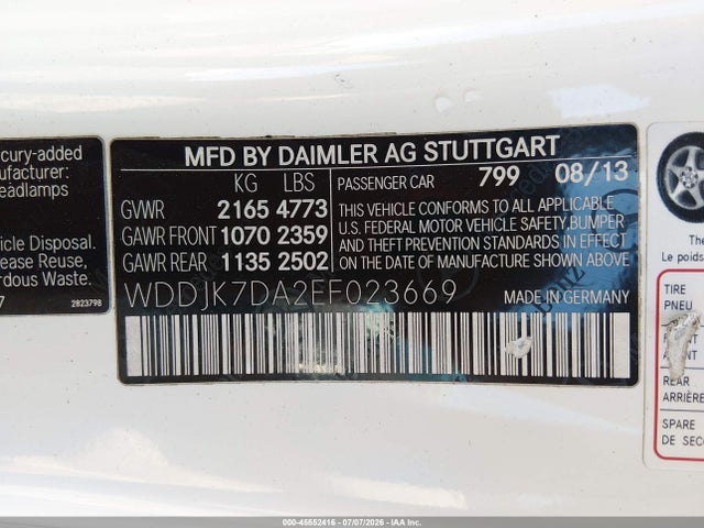 Aukcja sprzedaży 2014 Mercedes-benz Sl 550, vin: WDDJK7DA2EF023669, numer aukcji: 45552416