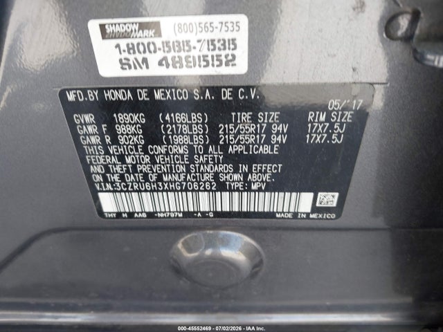 Honda HR-V LX 2017 3CZRU6H3XHG706262 Image 9