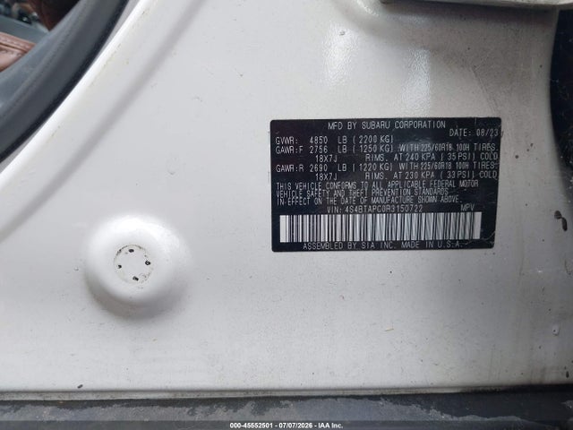 45552501 :رقم المزاد ، 4S4BTAPC0R3150722 vin ، 2024 Subaru Outback Touring مزاد بيع