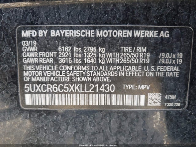 Продажа на аукционе авто 2019 Bmw X5 Xdrive40i, vin: 5UXCR6C5XKLL21430, номер лота: 45552505