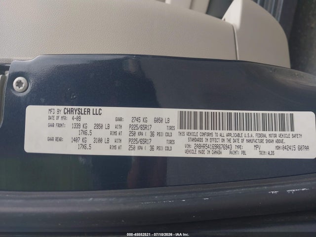 Продаж на аукціоні авто 2009 Chrysler Town & Country Touring, vin: 2A8HR54169R676943, номер лоту: 45552521