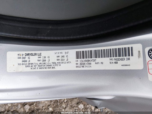 45552535 :رقم المزاد ، 1C3LC45K88N147207 vin ، 2008 Chrysler Sebring Lx مزاد بيع
