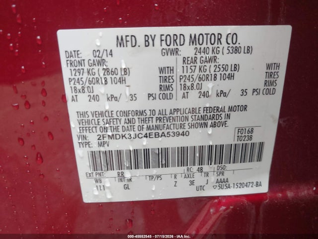 2FMDK3JC4EBA53940 Ford EDGE SEL