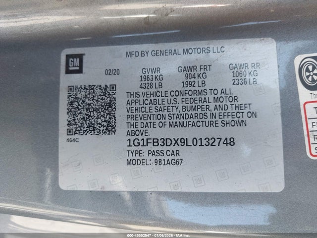 1G1FB3DX9L0132748 Chevrolet Camaro Rwd 1lt