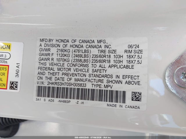 2HKRS3H70SH305833 Honda Cr-v Ex-l 2wd