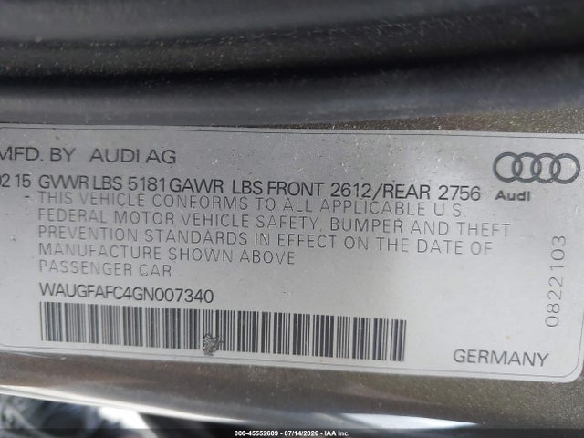 Продаж на аукціоні авто 2016 Audi A6 2.0t Premium Plus, vin: WAUGFAFC4GN007340, номер лоту: 45552609