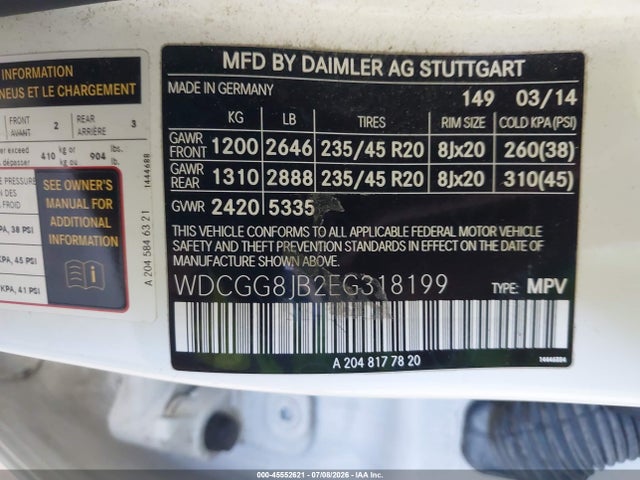 Aukcja sprzedaży 2014 Mercedes-benz Glk 350 4matic, vin: WDCGG8JB2EG318199, numer aukcji: 45552621