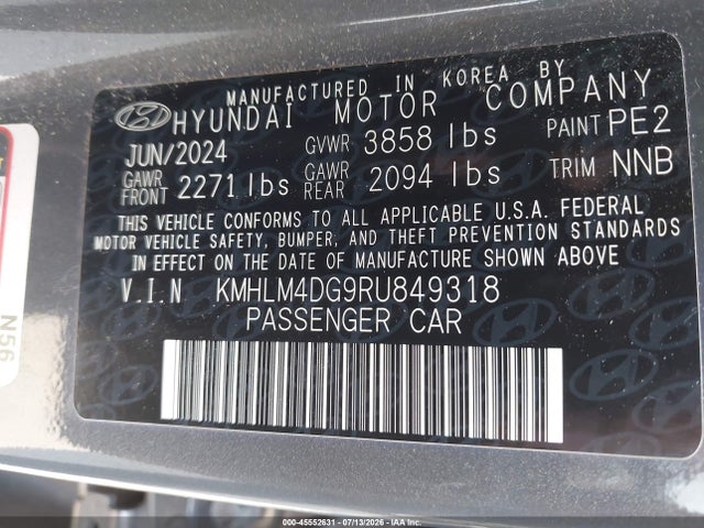 KMHLM4DG9RU849318 Hyundai ELANTRA SEL